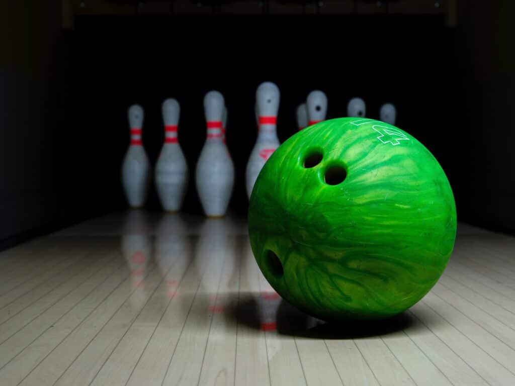 a bowling ball on a bowling alley
