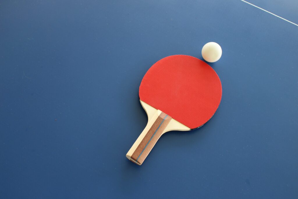 red and brown wooden table tennis racket